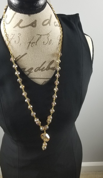 Brown gold beaded chain drop necklace - Picture 2 of 4